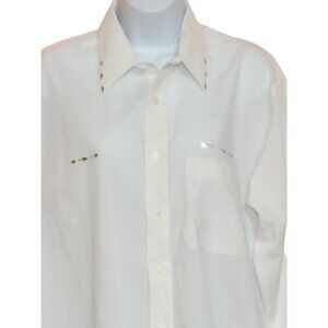 Tia Vintage 90s Womens Blouse‎ L White Button Up Long sleeve Studs Rhinestone